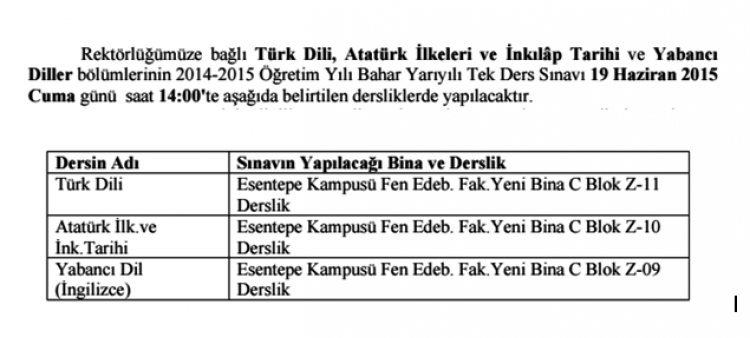 TEK DERS SINAVI (İNGİLİZCE, ATATÜRK İLKELERİ VE İNKILAP TARİHİ)