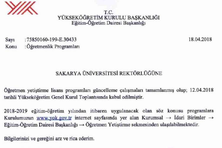 Öğretmen Yetiştirme Lisans Programlarının Güncellenmesi